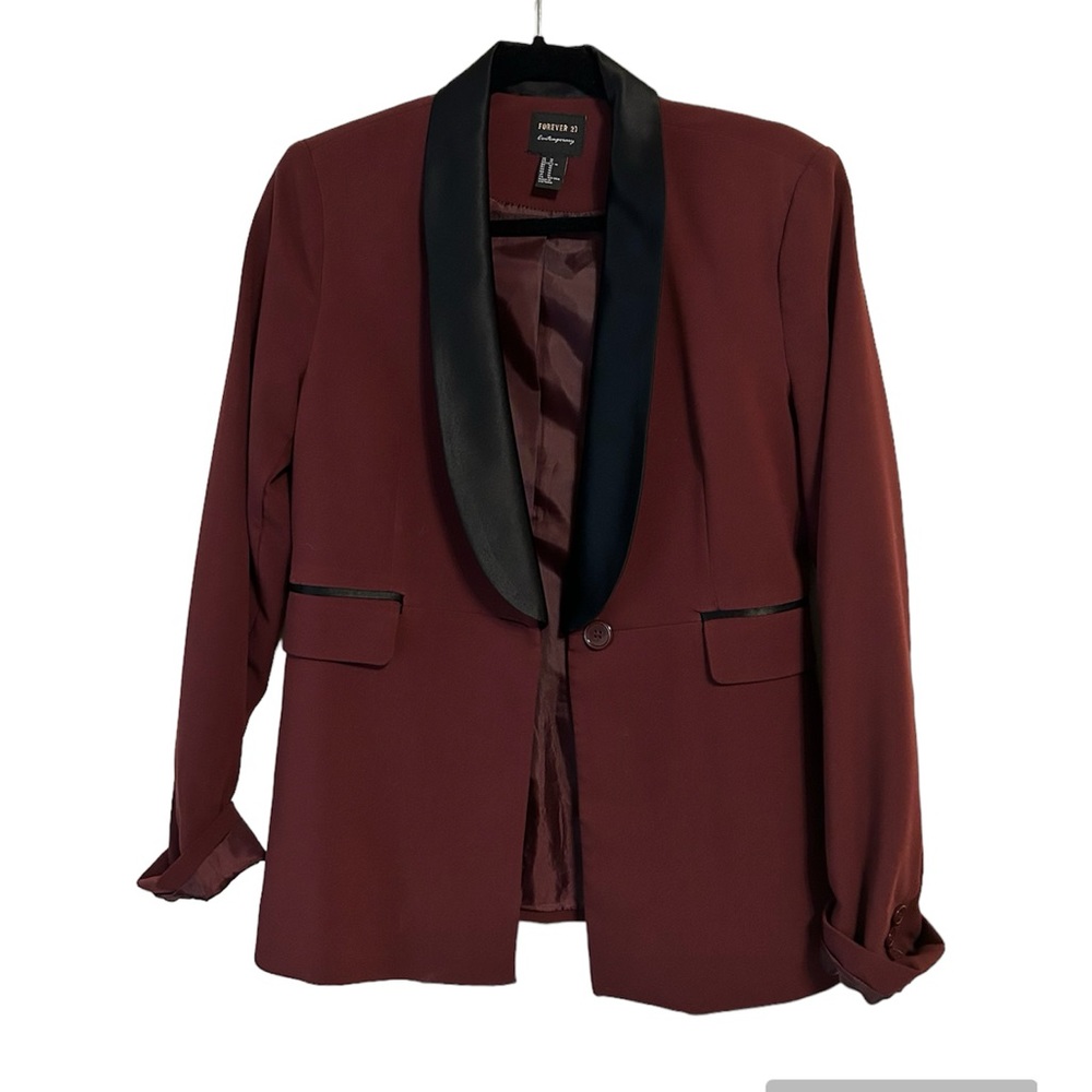 Forever21 Contemporary Maroon with Black Detailing Blazer